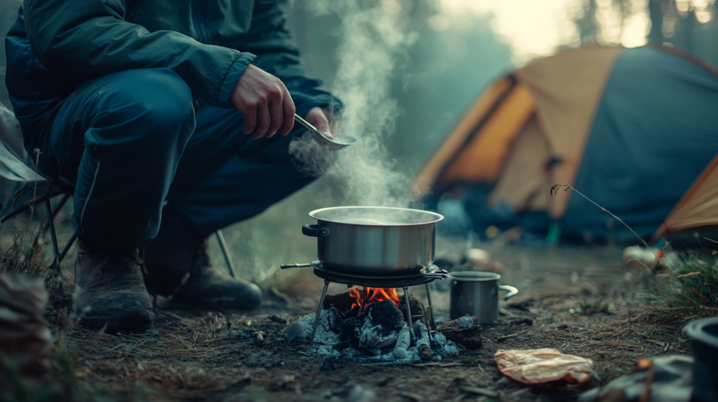 préparation repas bivouac