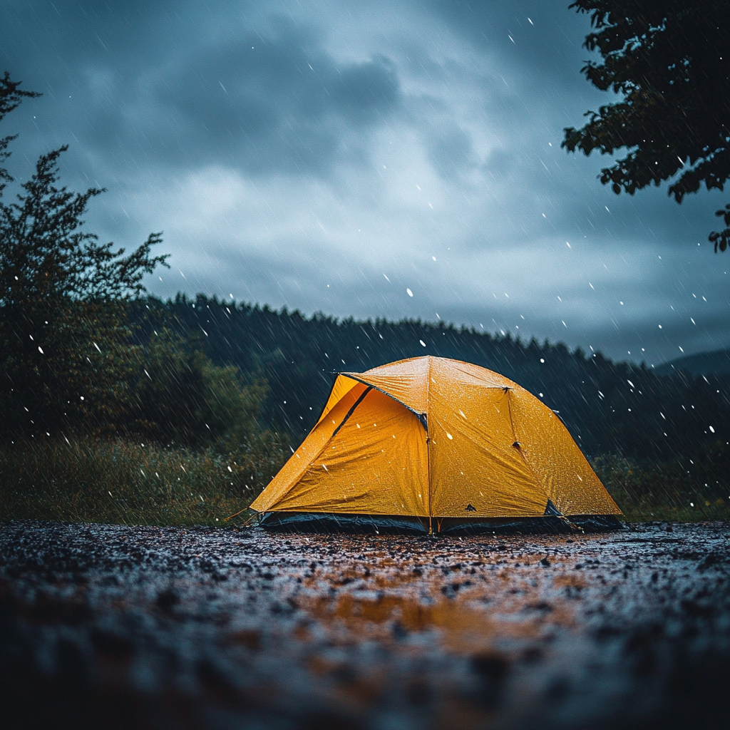 tente sous la pluie