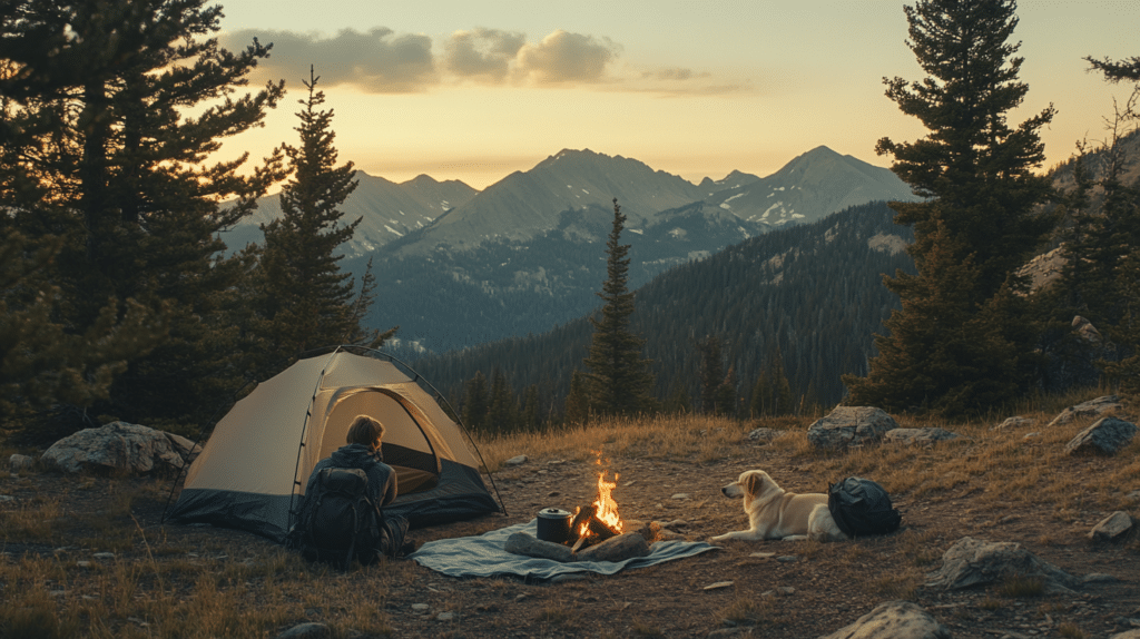 homme qui bivouac avec son chien