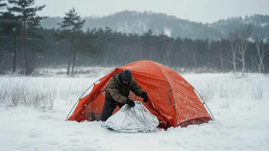 monter une tente sous la neige